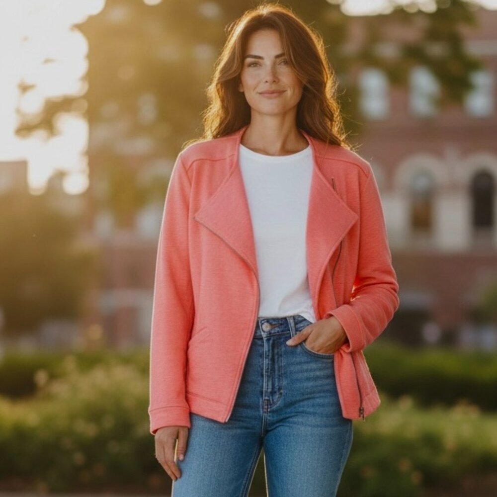 Torrid Zip Moto Jacket Cotton Sz 1 (14/16/1X) Sunkist Coral #247E